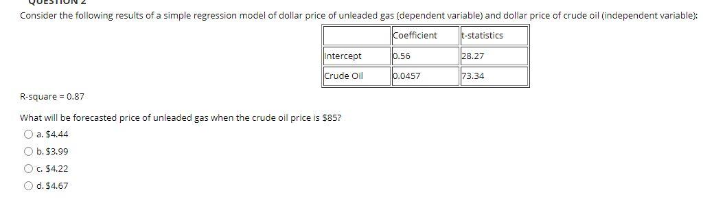 Consider the following results of a simple