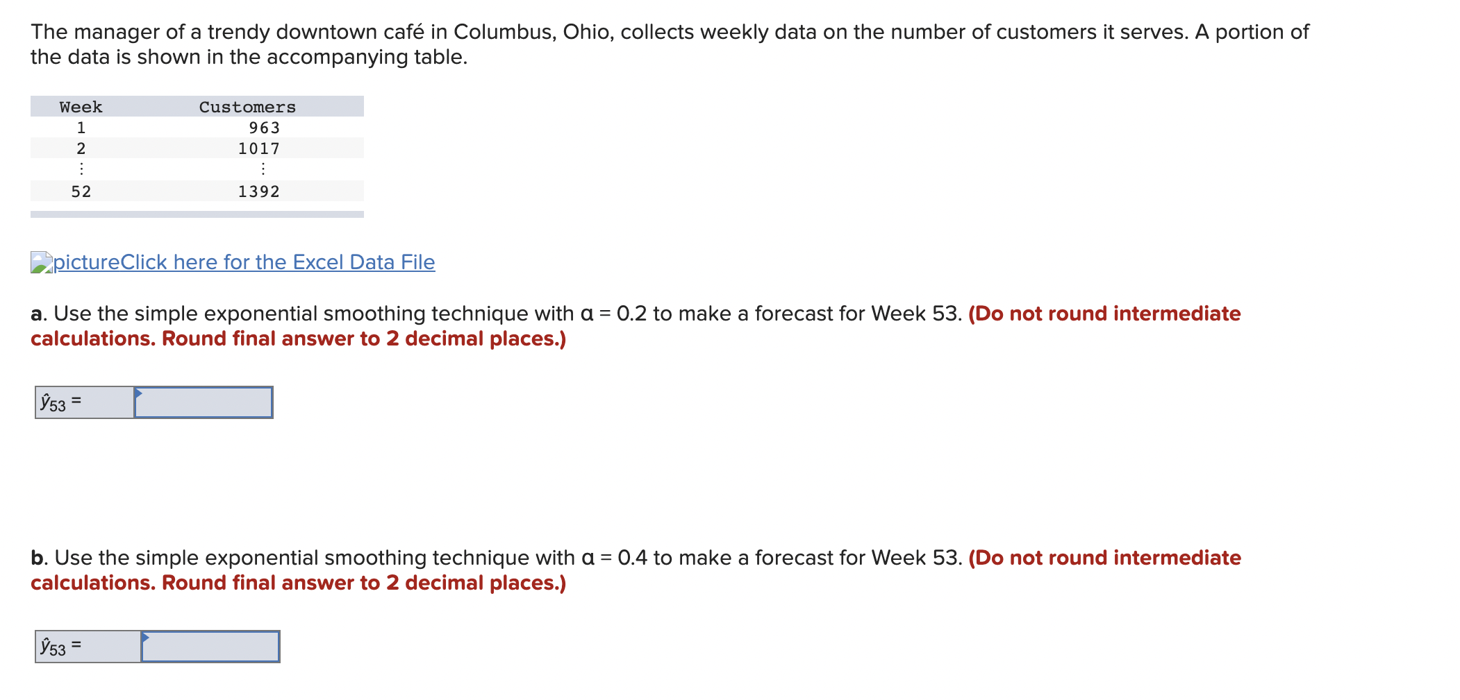 Week Customers 1 963 2 1017 3 981 4 975 5 1066 6