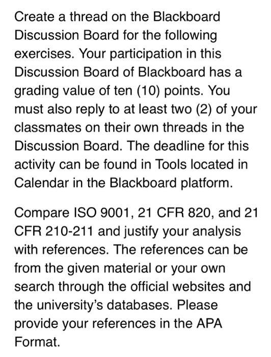 Create a thread on the Blackboard Discussion