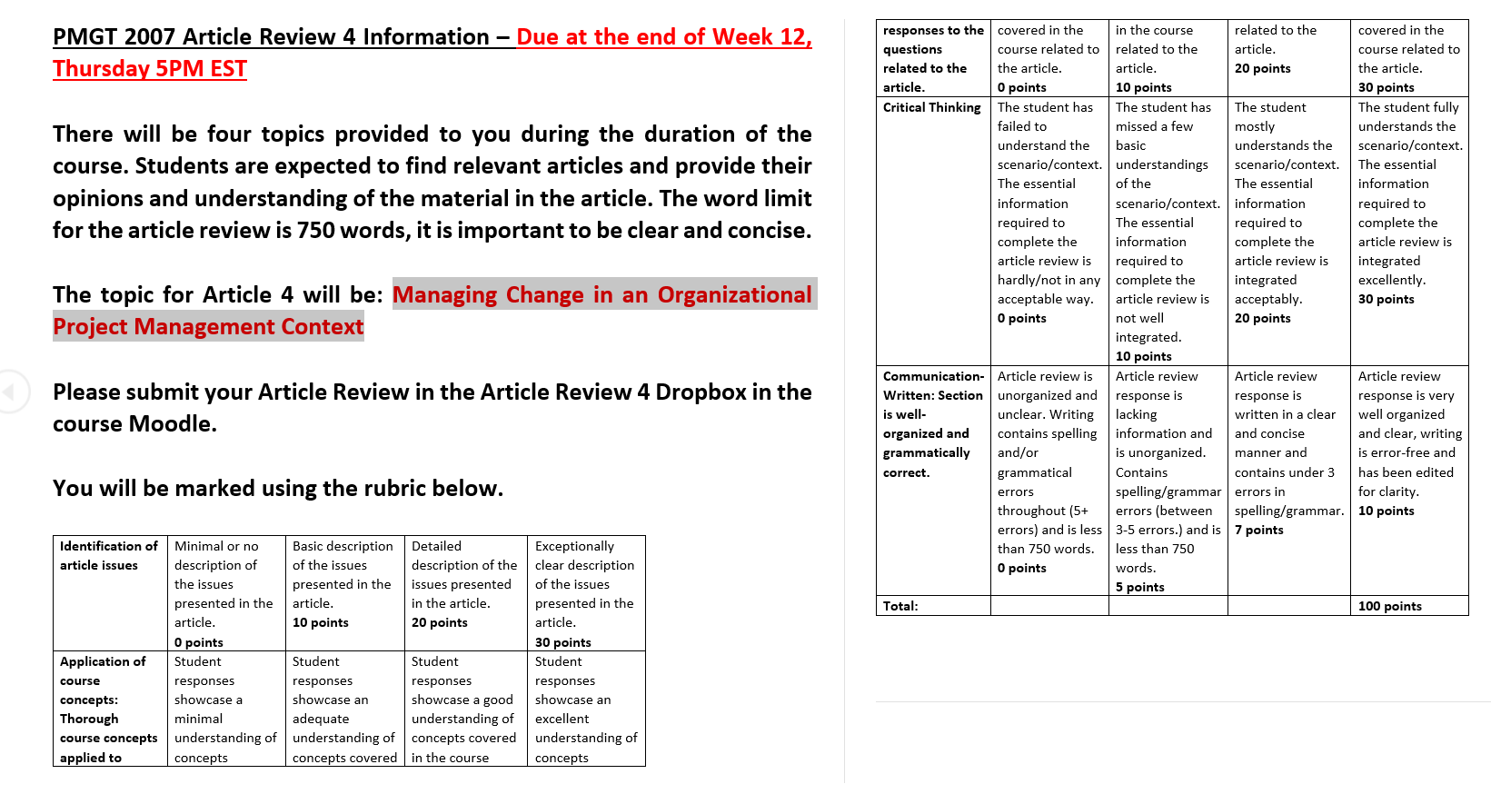 The topic for Article Review: Managing Change in