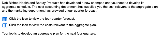 Your job is to develop an aggregate plan for the