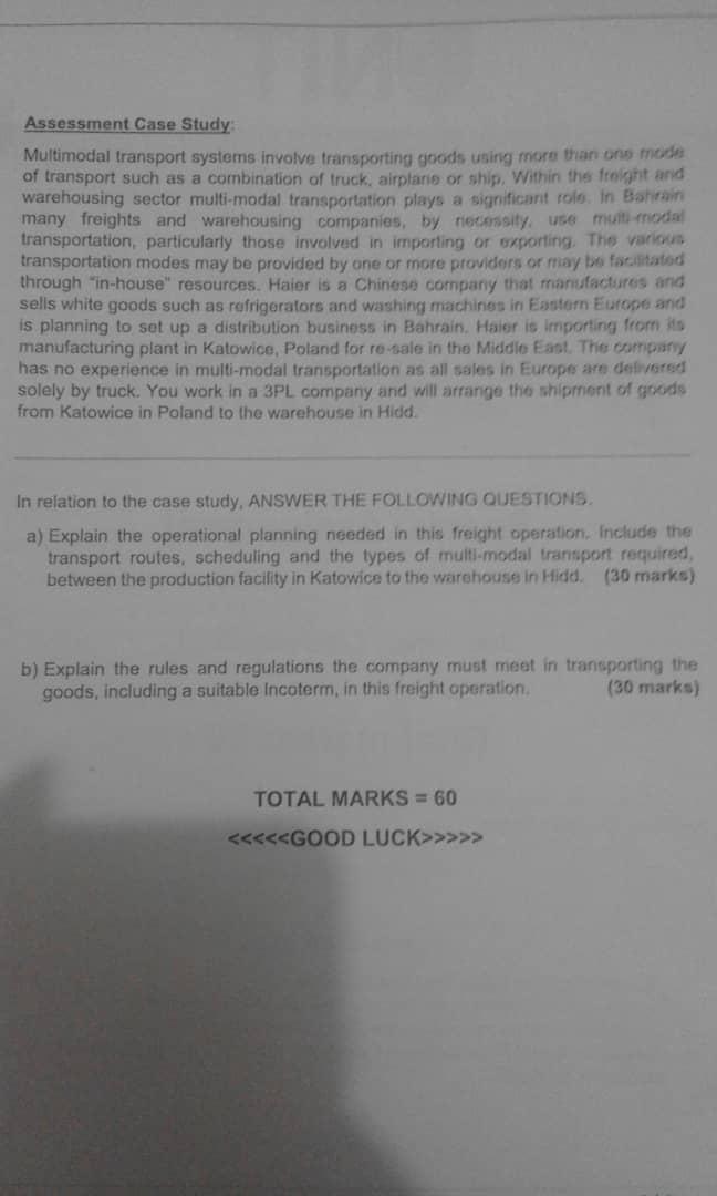 Assessment Case Study Multimodal transport