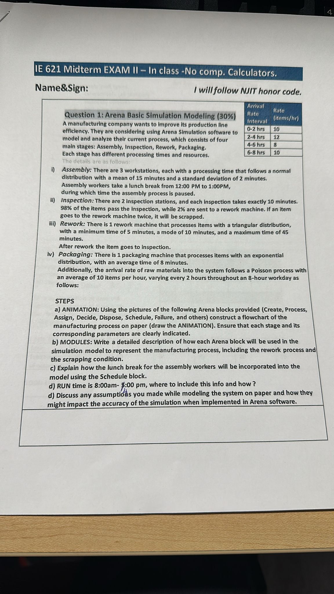 Question 1 : Arena Basic Simulation Modeling ( 3