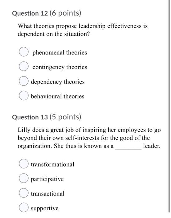 Question 12 (6 points) What theories propose