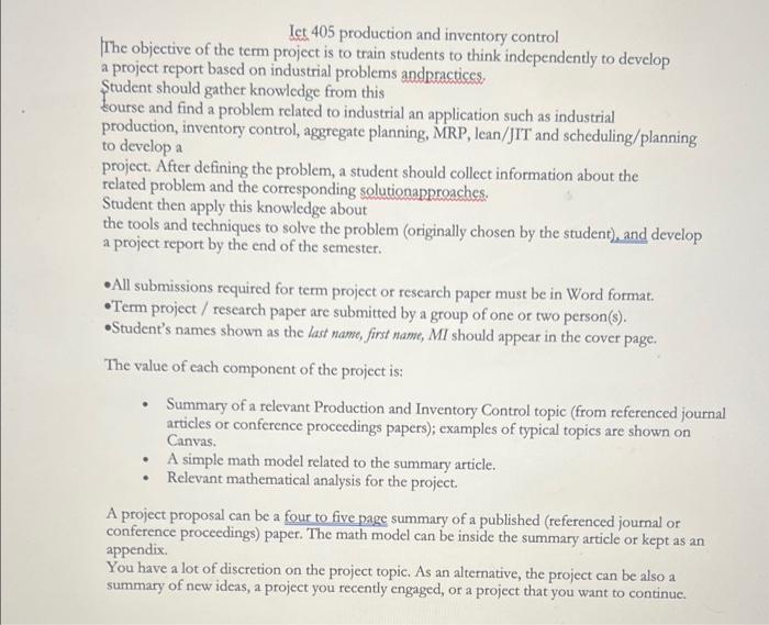 let 405 production and inventory control The