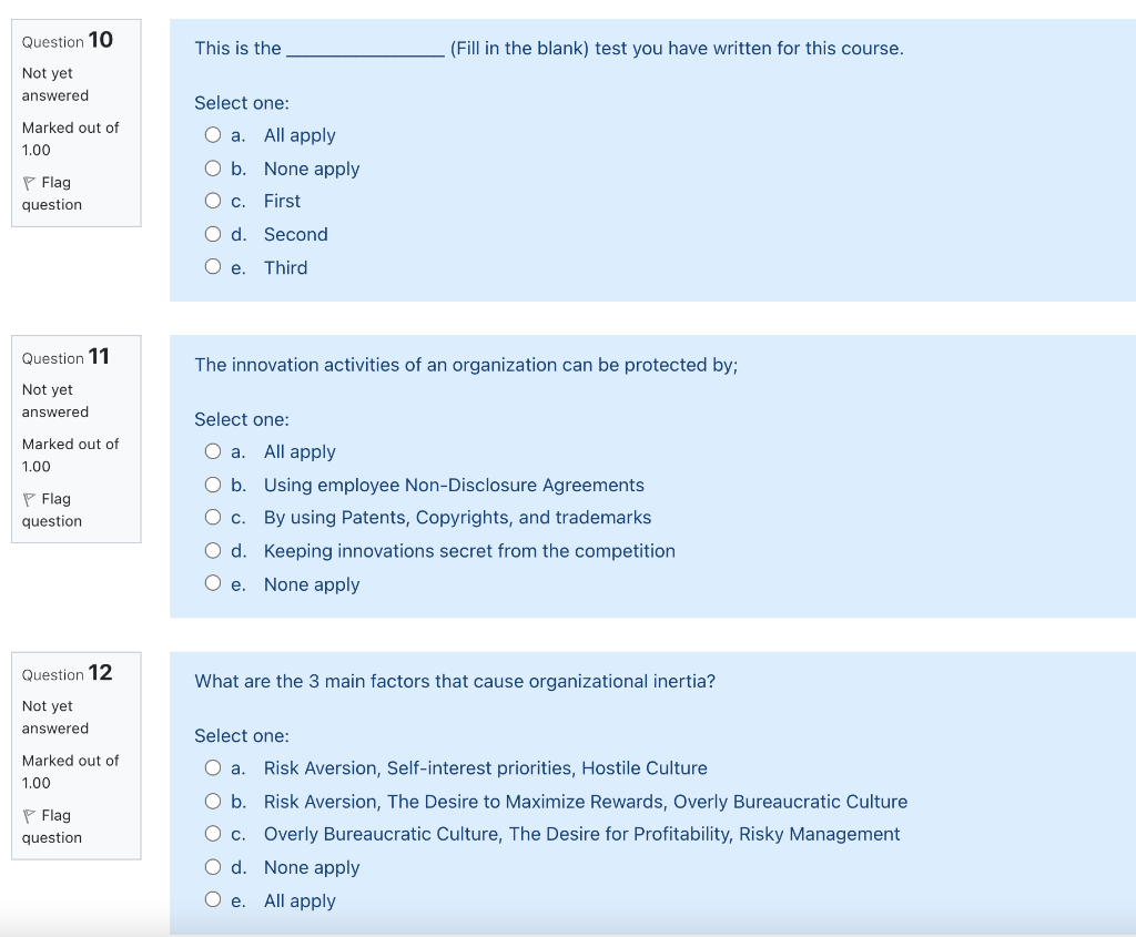 Question 10 This is the (Fill in the blank) test