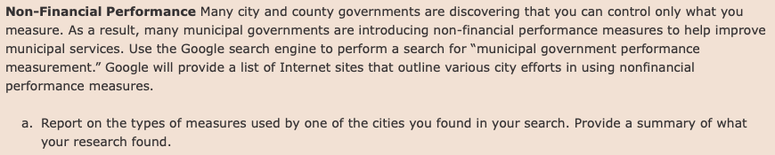 Non-Financial Performance Many city and county