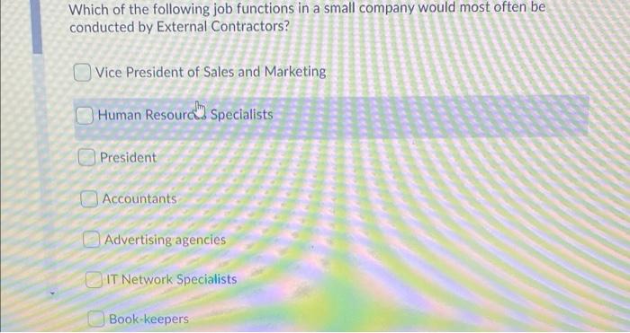 Which of the following job functions in a small