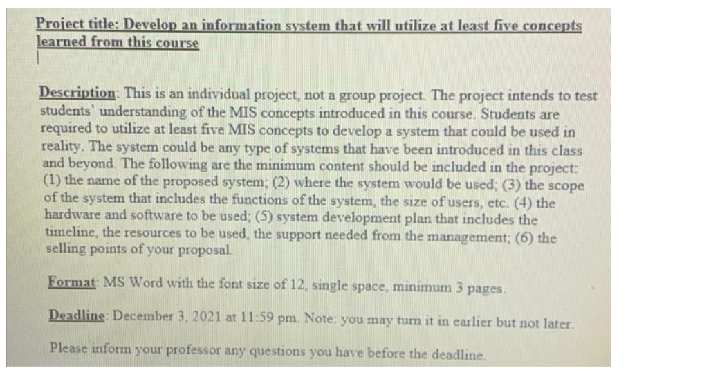 Project title: Develop an information system that