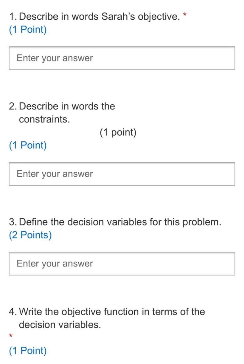 Sarah wants to make two kinds of cakes (Baby and