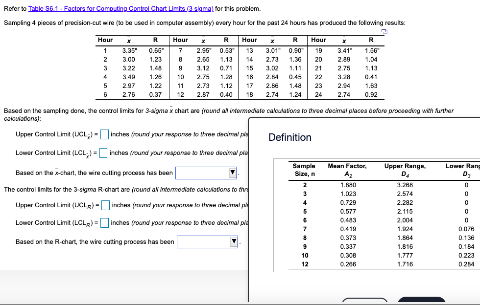Refer to Table 56.1 - Factors for Computing