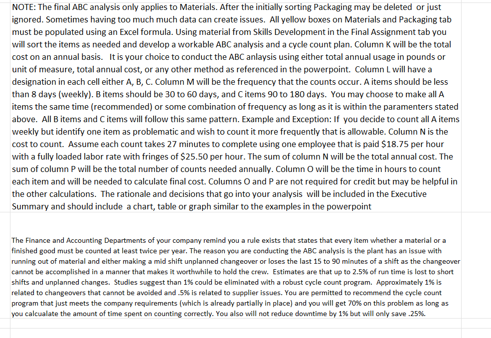 NOTE: The final ABC analysis only applies to