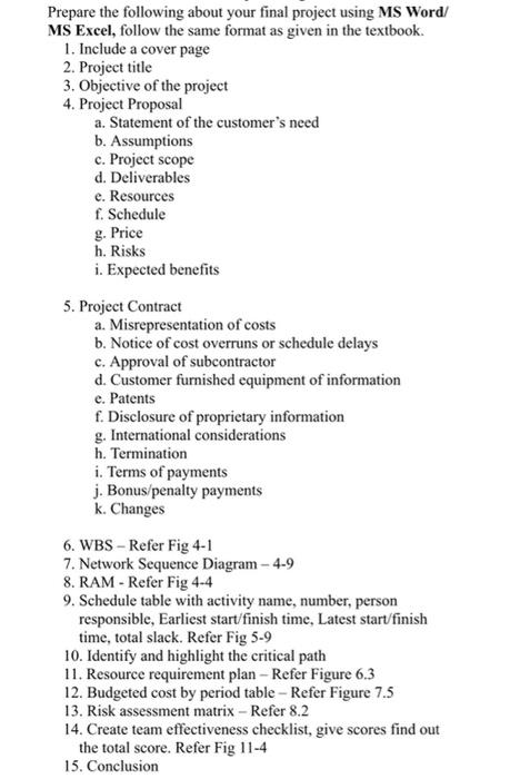 Prepare the following about your final project