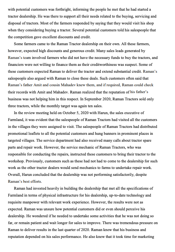 Based on the case study Raman Tractors , please