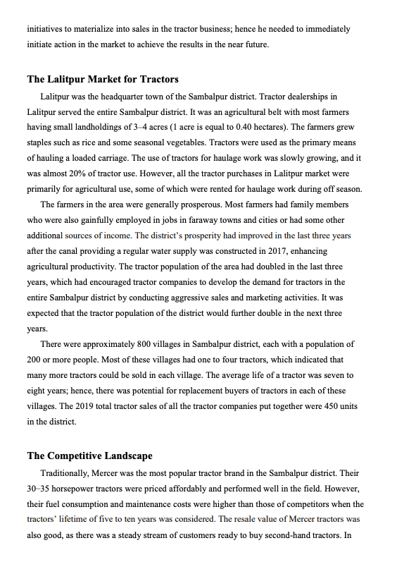 Based on the case study Raman Tractors , please