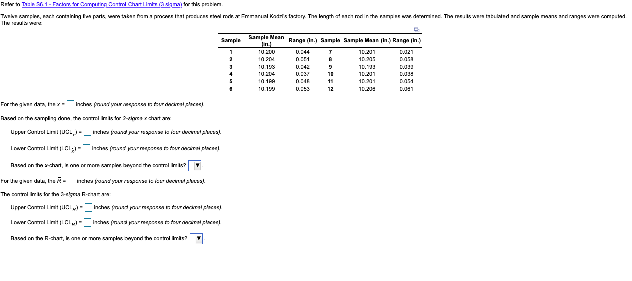 Refer to Table S6.1 - Factors for Computing
