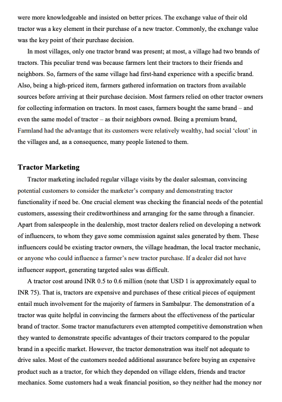 Based on the case study Raman Tractors , please