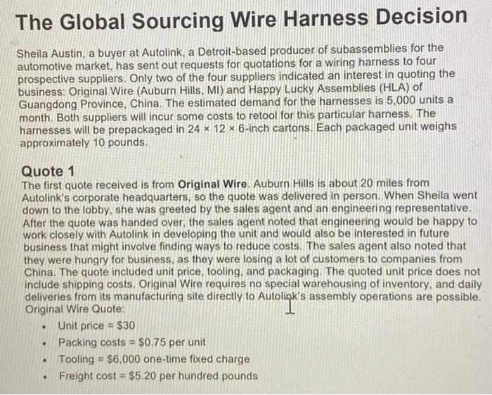 The Global Sourcing Wire Harness Decision Sheila