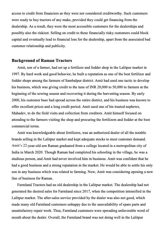 Based on the case study Raman Tractors , please