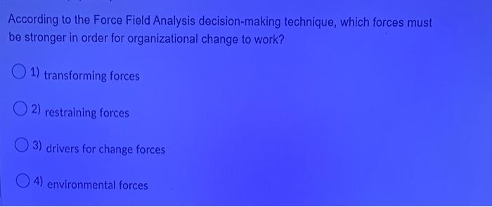 According to the Force Field Analysis