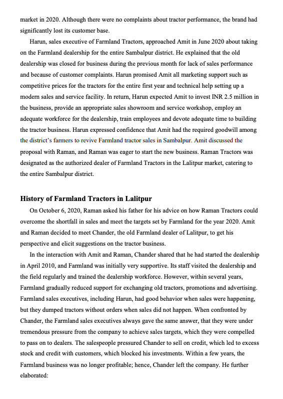 Based on the case study Raman Tractors , please