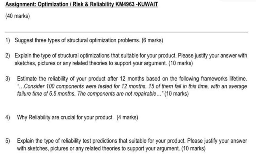 Assignment: Optimization / Risk & Reliability