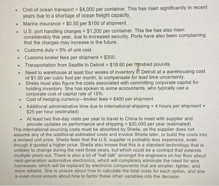 The Global Sourcing Wire Harness Decision Sheila