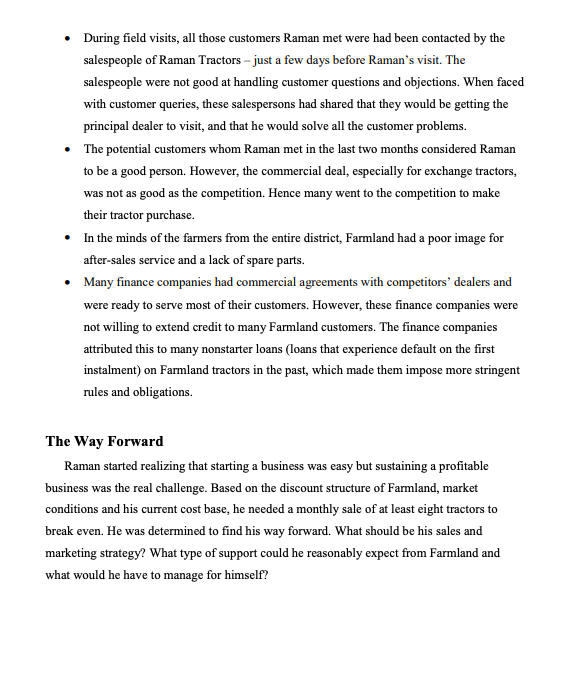 Based on the case study Raman Tractors , please