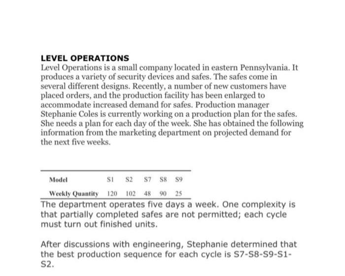 short answer short answer please LEVEL OPERATIONS