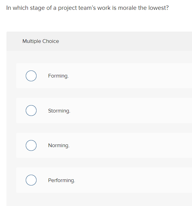 In which stage of a project team's work is morale