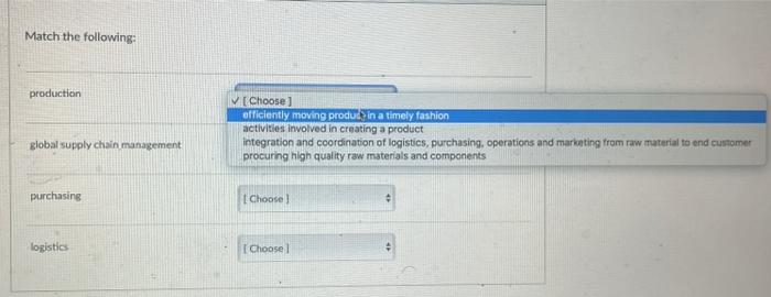 Match the following: production V. Choose