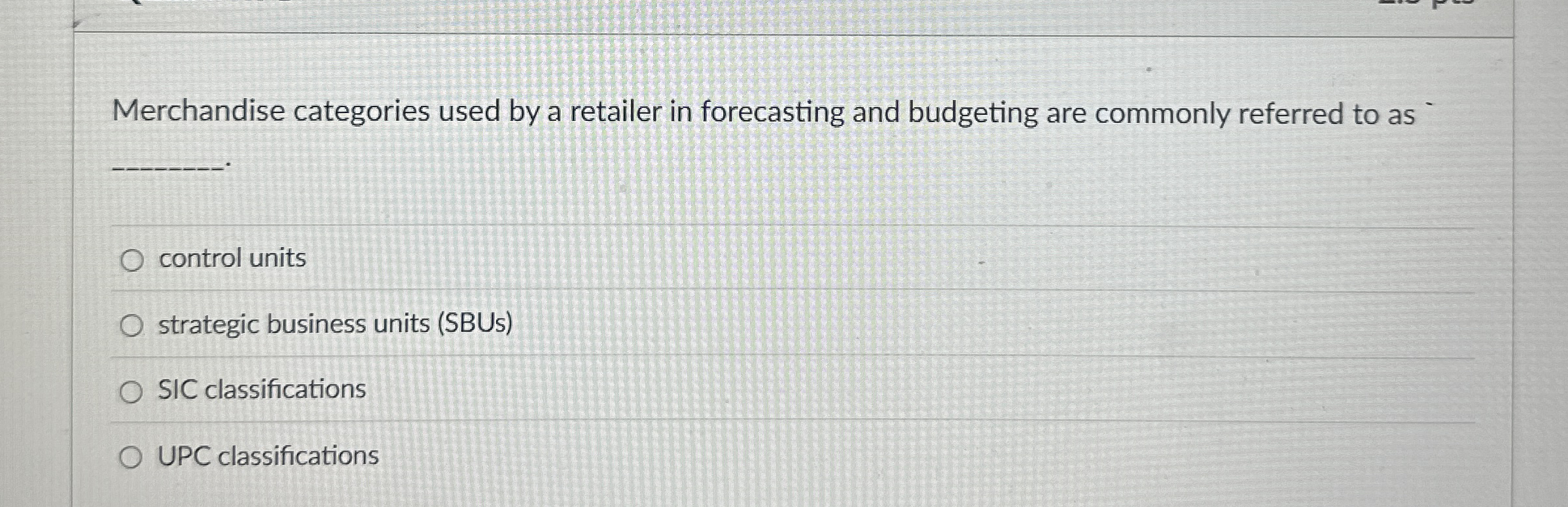 Merchandise categories used by a retailer in