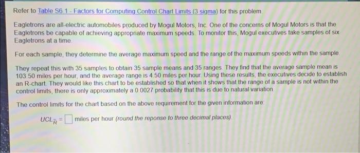 what is the UCLr and the LCLr in miles per hour