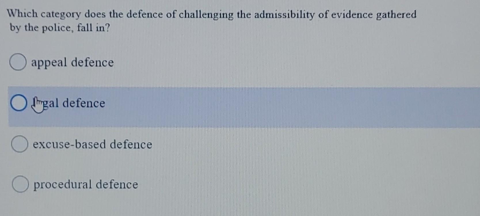 Which category does the defence of challenging