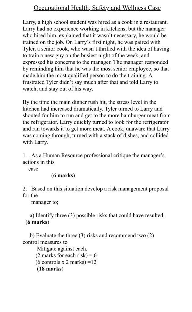 Occupational Health, Safety and Wellness Case