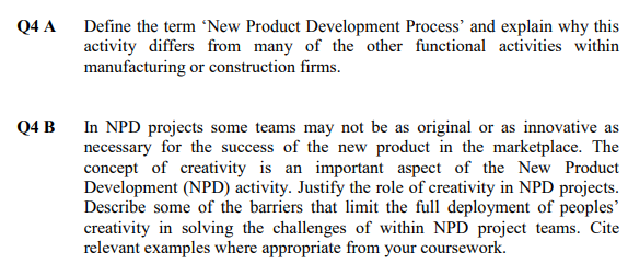 Q4 A Define the term New Product Development