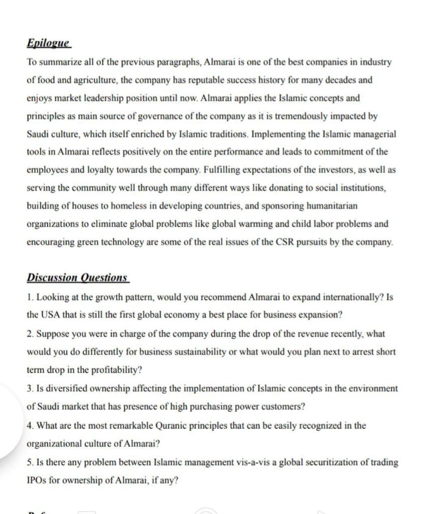 Plz solve are Discussion questions here Epilogue