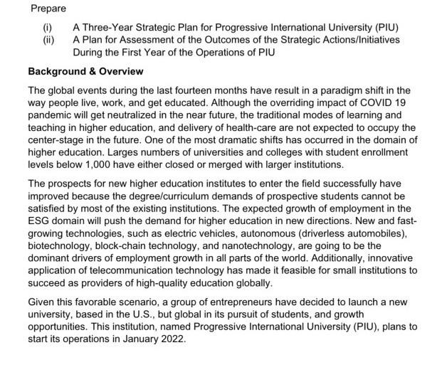 (ii) Prepare (0) A Three-Year Strategic Plan for