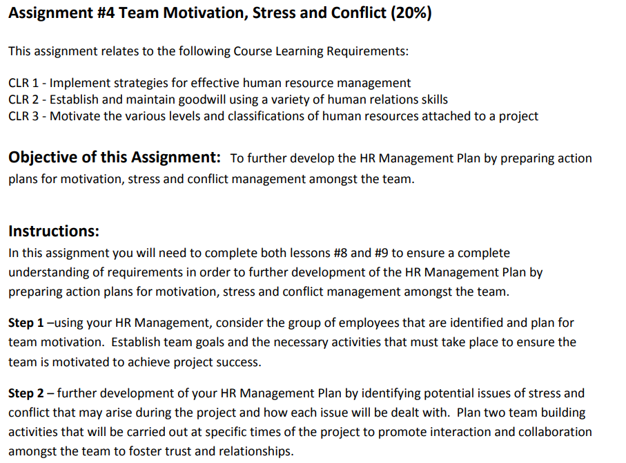 Assignment \ # 4 Team Motivation, Stress and