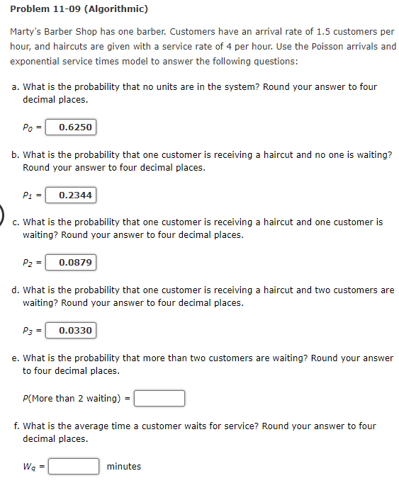 just e. and f. Problem 11-09 (Algorithmic)
