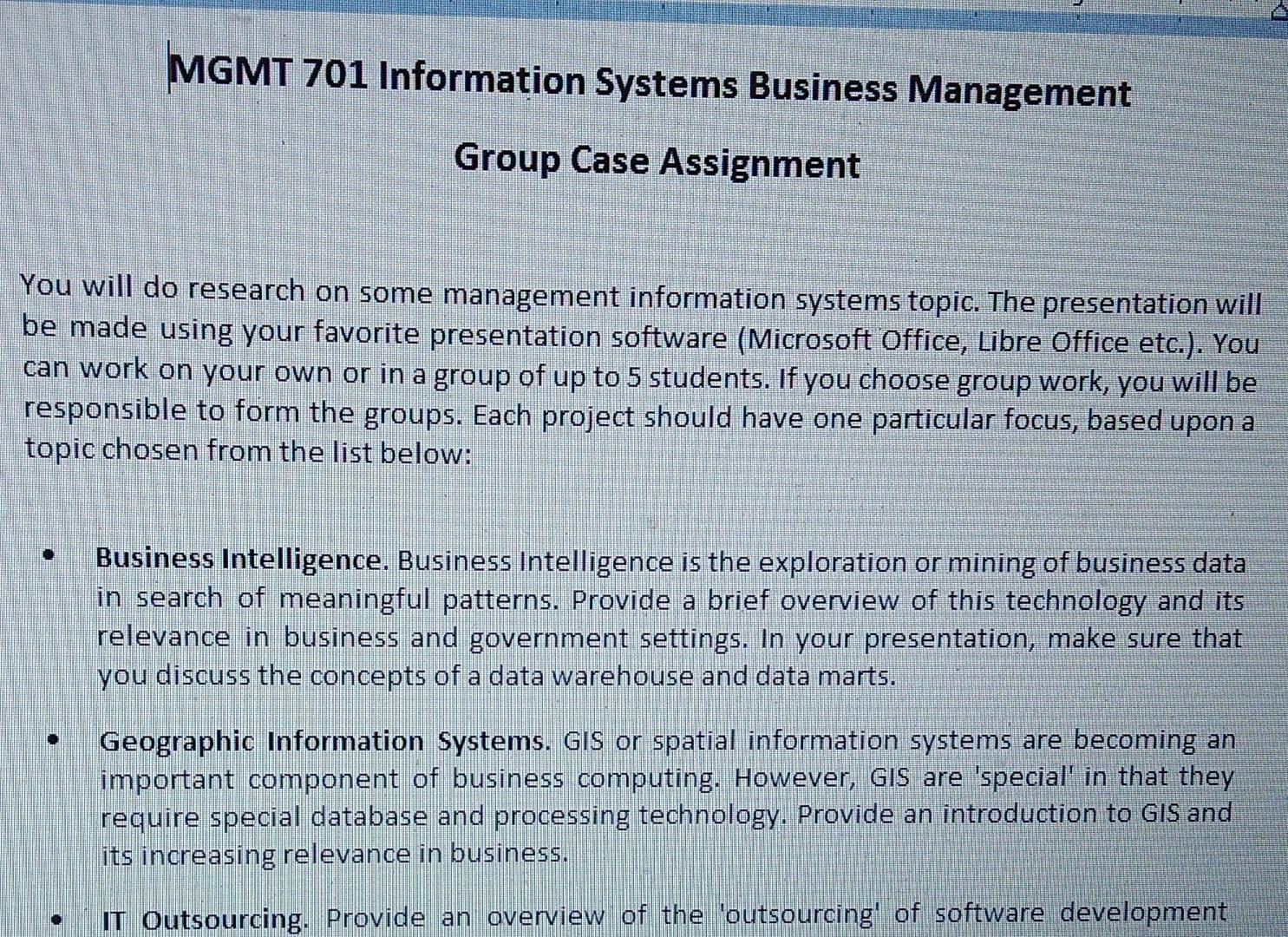 MGMT 701 Information Systems Business Management