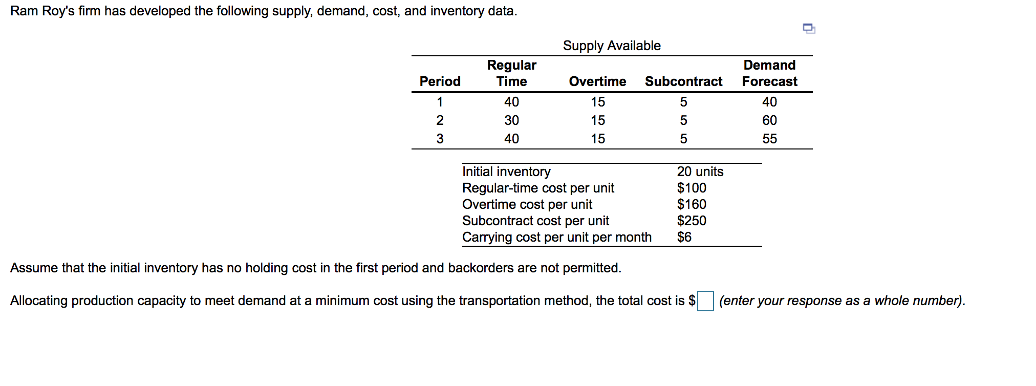the total cost please. thanks. Ram Roy's firm has