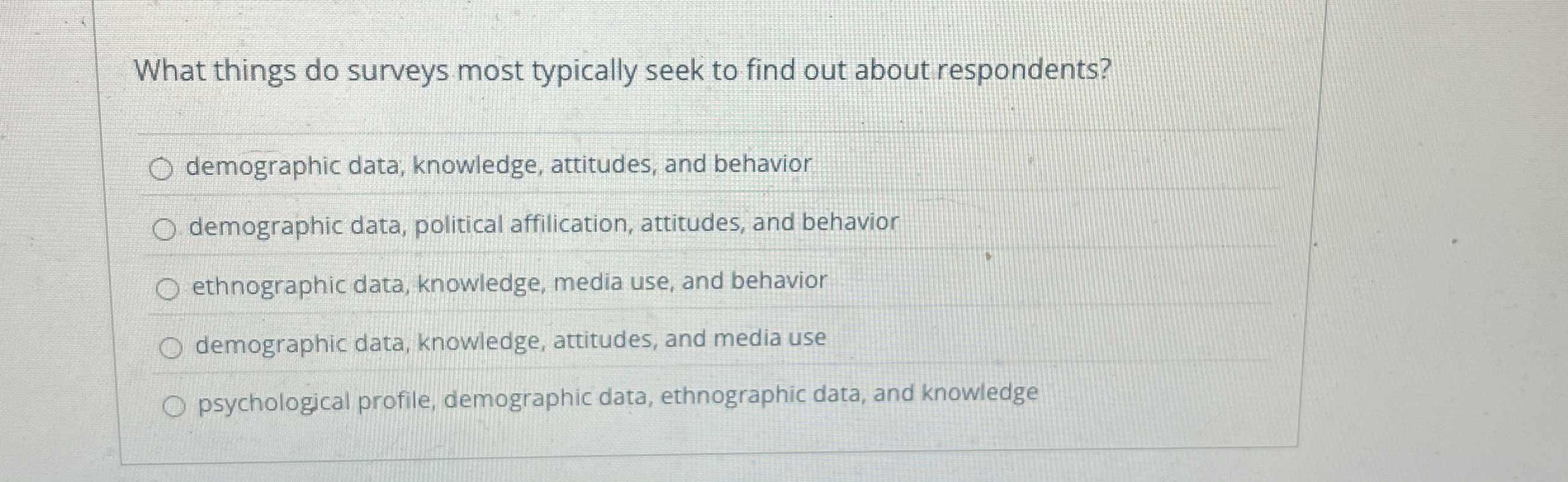 What things do surveys most typically seek to