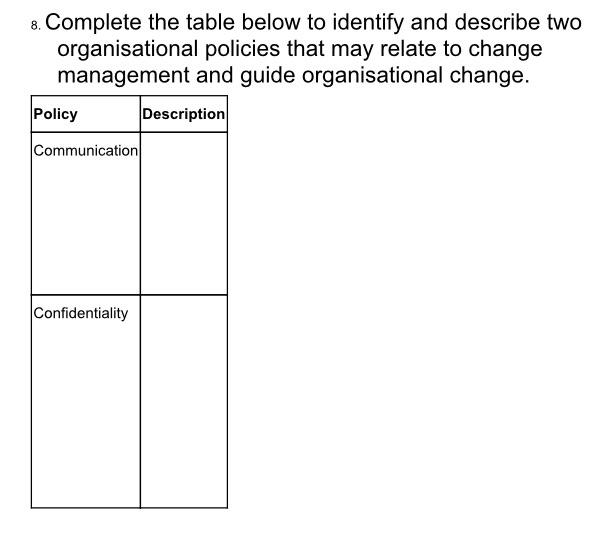 8. Complete the table below to identify and