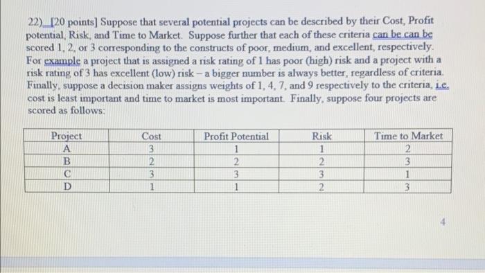22) [20 points] Suppose that several potential