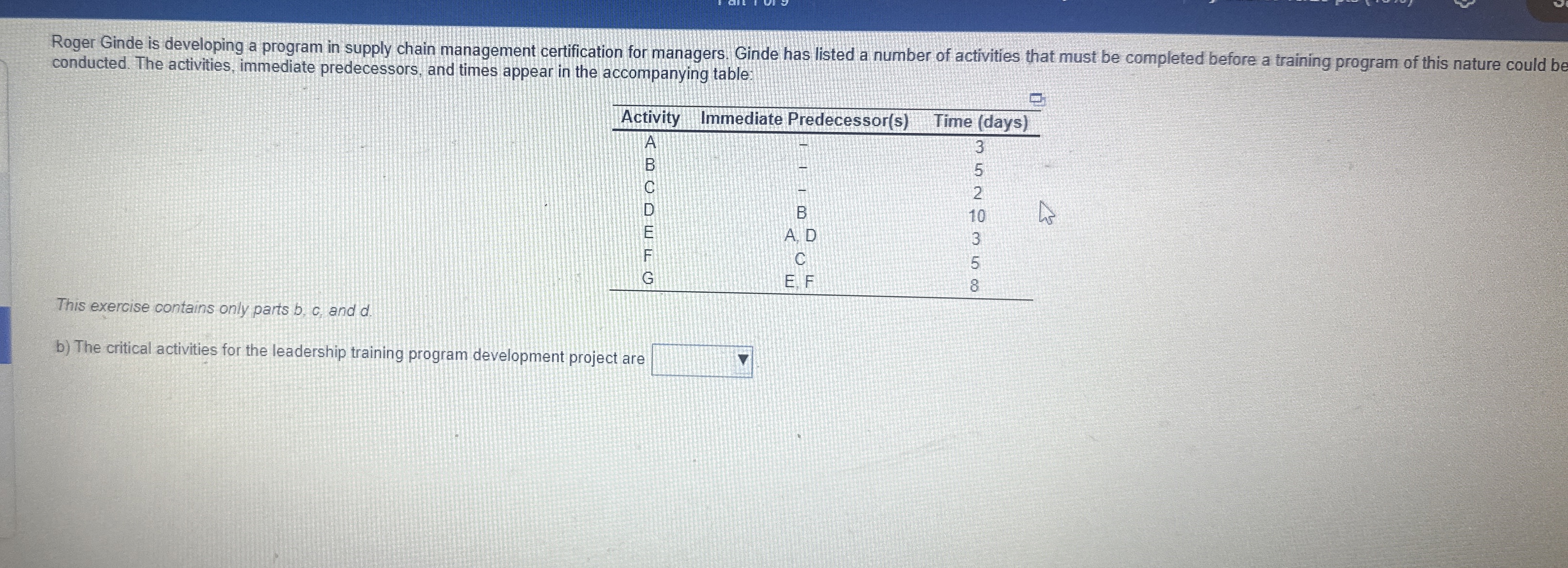 Roger Ginde is developing a program in supply