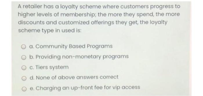 A retailer has a loyalty scheme where customers