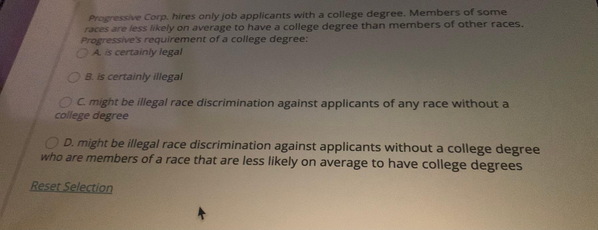 Progressive Corp. hires only job applicants with