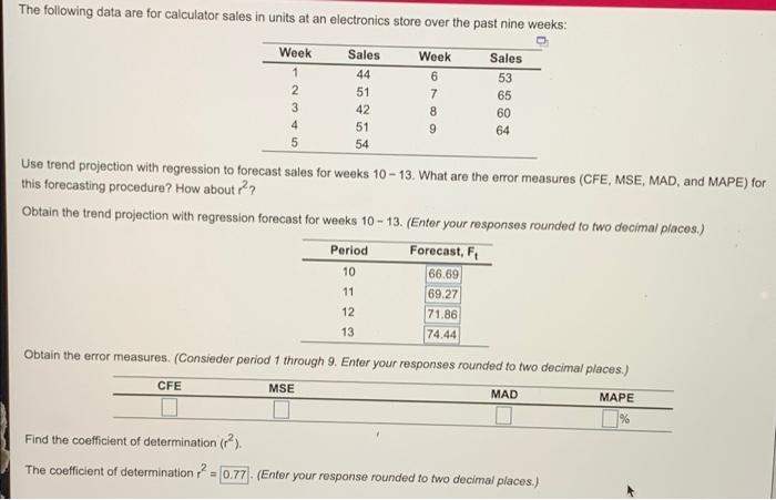 The following data are for calculator sales in