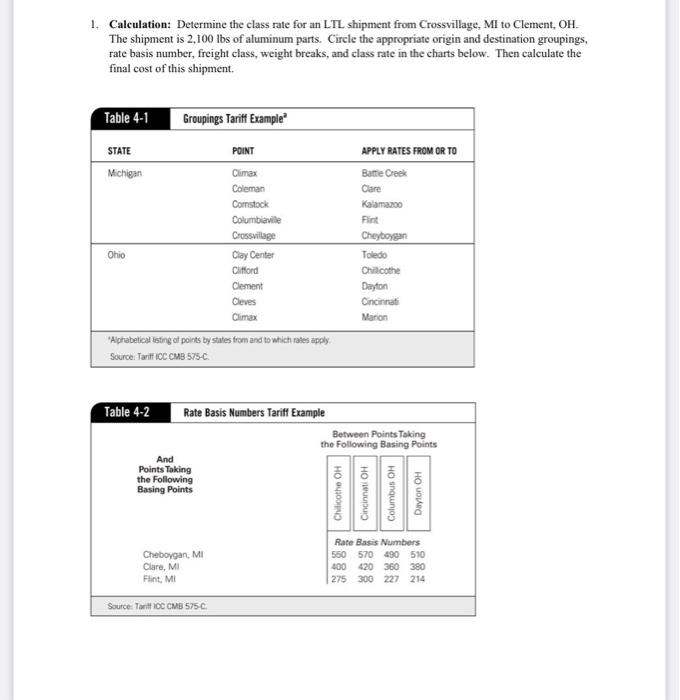 1. Calculation: Determine the class rate for an